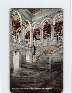 Postcard Main Stairway, Congressional Library, Washington, District of Columbia