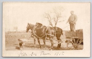 RPPC Kincade Family Farm Horse Team With Dog Old Fonda Road 1918 NY Postcard H47
