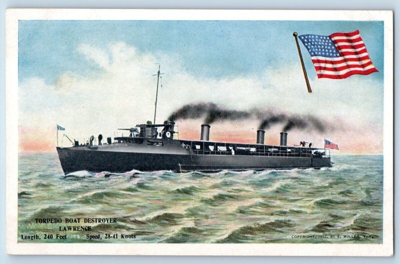 Postcard Torpedo Boat Destroyer Lawrence Battleship Naval World War II c1910's