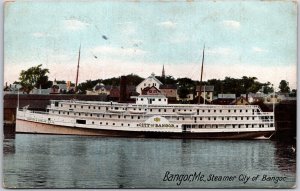 1912 Bangor Maine ME Steamer City of Bangor Factories Background Posted Postcard