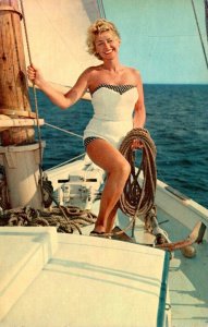 Beautiful Lady On Sailboat Ahoy 1971