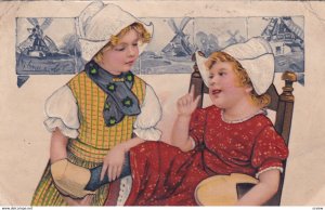 Dutch Girls, One helping the other take clog off, Windmills, PU-1911