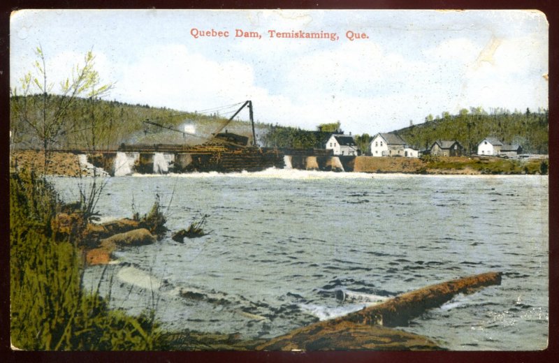 dc827 - TEMISKAMING Quebec Postcard 1910s Water Dam by Rumsey