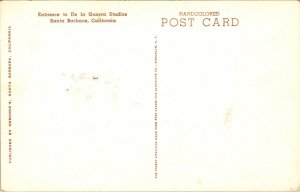 Hand Colored Postcard Entrance to De La Guerra Studios Santa Barbara, California