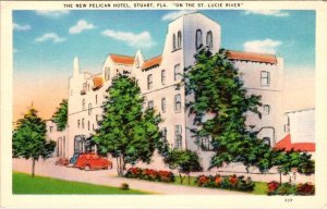 Stuart, FL Florida NEW PELICAN HOTEL On St Lucie River ca1940's Linen Postcard