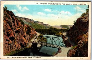 VINTAGE POSTCARD JUNCTION OF LOVELAND AND FORT COLLINS ROAD ESTES PARK COLORADO