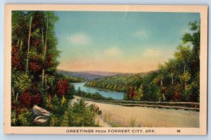 1930 Forrest City Arkansas AR Vintage Postcard Greetings Lake Road Street Trees