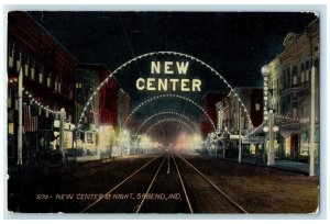 1911 New Center at Night South Bend Indiana IN Antique Posted Postcard