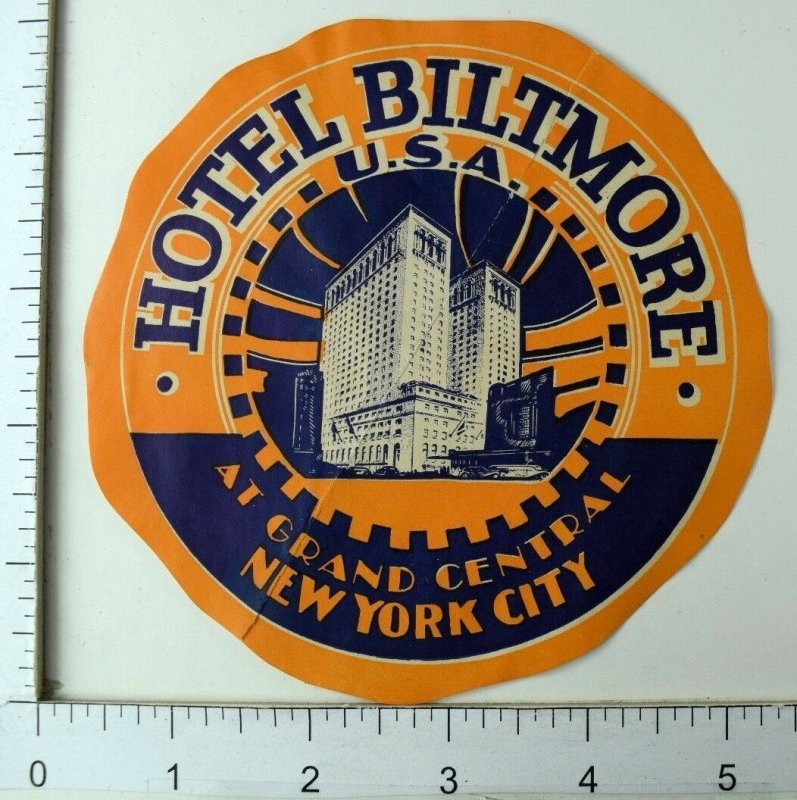 1920's-30's Hotel Biltmore New York City Vintage Luggage Label Poster Stamp E10