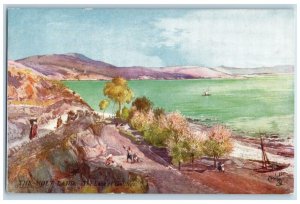 c1910 Holy Land Lake of Galilee Sailboat Palestine Oilette Tuck Art Postcard