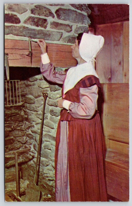 Lighting Candle Pilgrim House 1621 Plimouth Plantation Plymouth MA Postcard UNP 