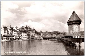 Luzern Kapellbrücke Switzerland Footbridge Real Photo RPPC Postcard