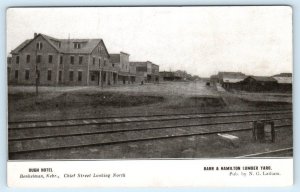 BENKELMAN, Nebraska NE ~ Chief Street OUGH HOTEL Barr & Hamilton Lumber Postcard