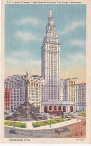 Ohio Cleveland Union Terminal Tower Showing Soldiers and Sailors Monument Cur...