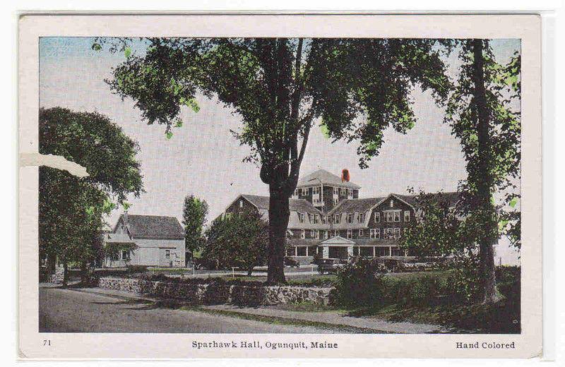 Sparhawk's Hall Ogunquit Maine 1920s handcolored postcard