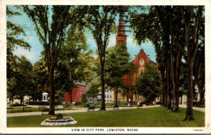 Maine Lewiston View In City Park 1937 Curteich