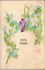 1908 HEARTY GREETINGS SINKING SPRINGS PA FLORAL EMBOSSED POSTCARD 20-219