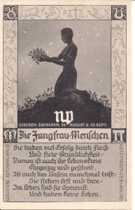 Zodiac, Horoscope, 1920 - 30's GERMANY, Sign of Virgo, Woman w Flowers, Gothic