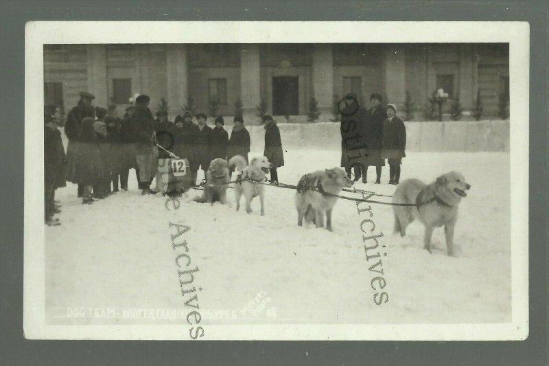 Winnipeg Manitoba CANADA RPPC 1922 DOG SLED Race WINTER CARNIVAL Huskies Husky