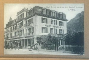 VINT UNUSED PC- HOTEL BRUNIG & BEER GARDEN, BAHNHOF, MEYRINGEN, SWITZERLAND