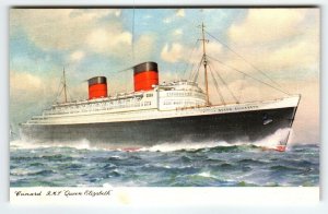 Queen Elizabeth Steamer Ship Boat Postcard Cunard RMS Vintage Unused Series B968
