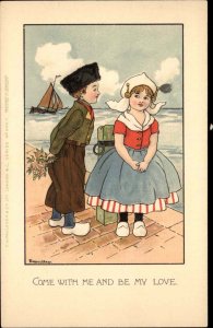 A/S Florence Hardy Little Dutch Boy and Girl Valentine c1910 Vintage Postcard