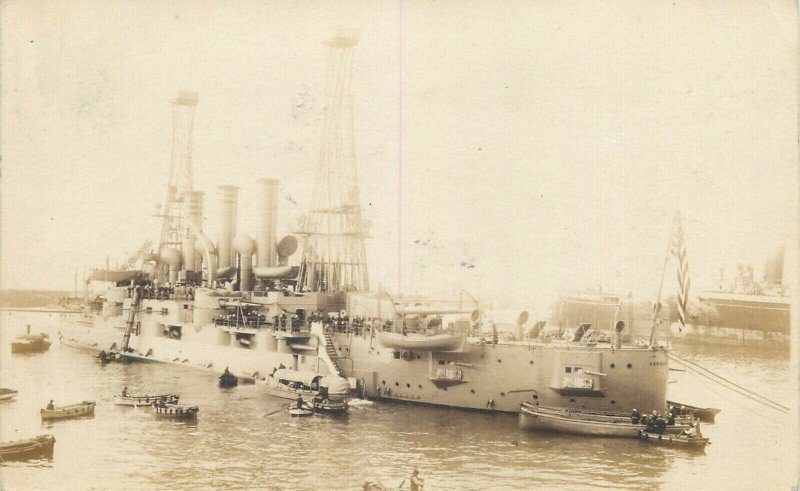 United States Navy Warship American Dreadnought naval battleship 1918 real photo 