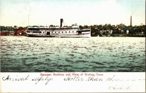 Steamer Restless and View of Groton CT c1905 Undivided Back Vintage Postcard W21