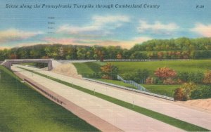 USA Scene Along the Pennsylvania Turnpike Cumberland County Linen Postcard 08.20