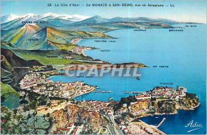 Old Postcard The French Riviera of Monaco San Remo View Airplane