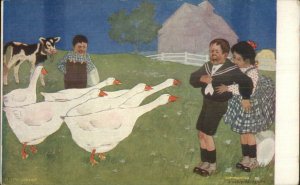 Cory Kilvert - Children - Honking Geese Scace Boy c1905 Postcard