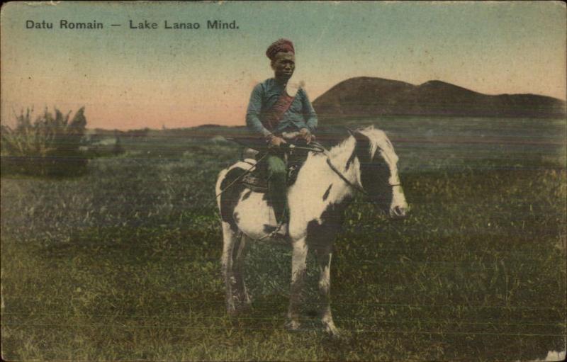 Datu Romain Lake Lanao Mind Native Man on Horse Philippines Postcard c1910