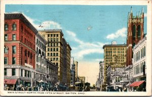 Postcard Main Street North From Fifth Street in Dayton, Ohio