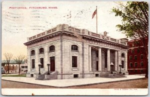 1911 Post Office Fitchburg Massachusetts MA Front Building Posted Postcard