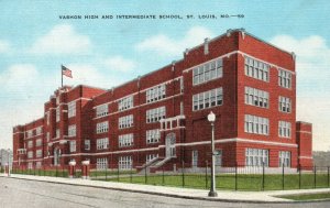 Vintage Postcard 1930's Vashion High & Intermediate School St. Louis Missouri MO