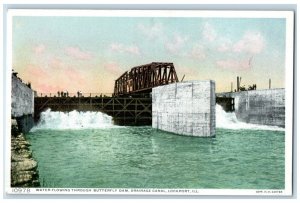 Lockport IL, Water Flowing Butterfly Dam Drainage Canal Fred Harvey Postcard 