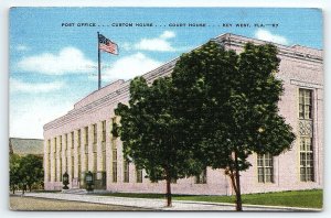 1953 KEY WEST FL POST OFFICE CUSTOM HOUSE COURT HOUSE LINEN POSTCARD P2673