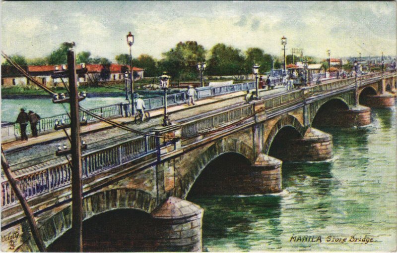 PC PHILIPPINES, MANILA, STONE BRIDGE, Vintage Postcard (b39034)