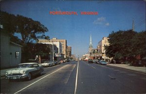 Portsmouth Virginia VA Classic 1960s Street Scene Vintage Postcard