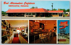 Newcastle Indiana~Bud Alexanders Cafeteria~Interior~Gift Shop~Sign~1950s PC