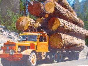 Logging Truck,  Mirro-Krome Post Card,  load of logs, Pacific Northwest