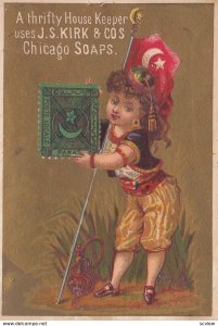Trade Card (TC): Stamp & Girl carrying Flag , 1880-90s ; Turkey