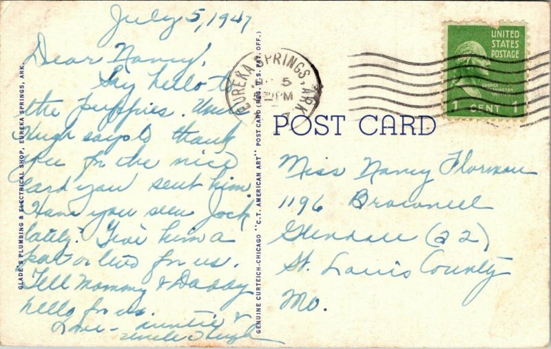 White River Eureka Springs Arkansas Linen Postcard