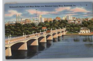 Linen Postcard-Skyline..Mayo Bridge-Richmond,Virginia