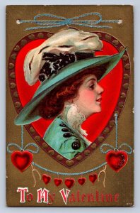 J93/ Valentine's Day Love Holiday Postcard c1910 Pretty Woman Hearts 365