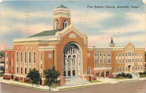 Amarillo Texas~First Baptist Church~1949 Linen Postcard 