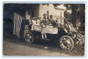 1915 Laura's Grocery Store Patriotic Car Albion Indiana IN RPPC Photo Postcard 