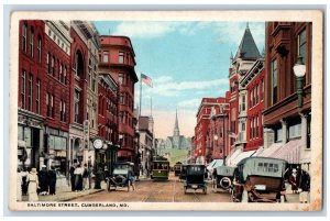 Cumberland Maryland Postcard Baltimore Street Exterior Streetcar c1922 Vintage