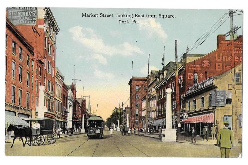 York PA Market St Looking East from Square Vntg Postcard