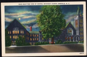 North Carolina ASHEVILLE Night Time View of Central Methodist Church LINEN